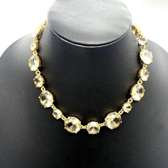 J .Crew Faceted Crystal Statement Choker Necklace Gold Tone 16-19 Inches - Picture 1 of 4